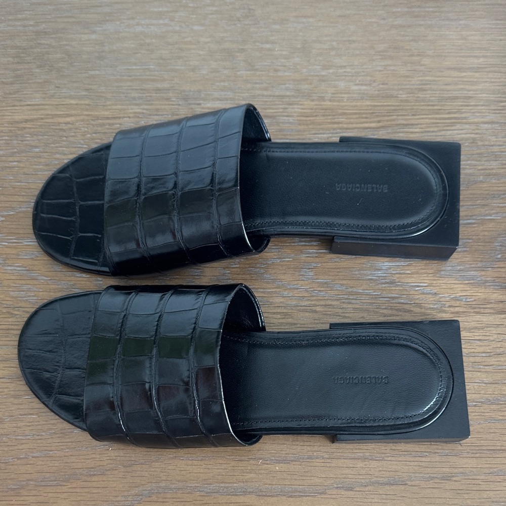 New Balenciaga Black Croc Box Mule Sandals - Picture 4 of 5